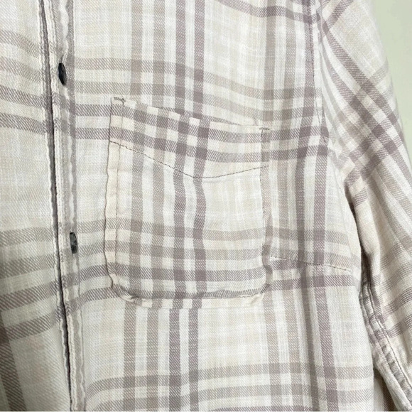 Aritzia TNA Beige Brushed Flannel Plaid Button Front Yellowstone Shirt Large - Picture 7 of 11